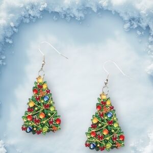 Festive Wooden Christmas Tree Earrings